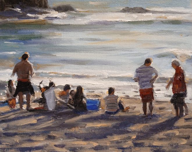dai david art beach painting llangrannog wales