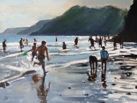 dai david art beach painting gower wales - study